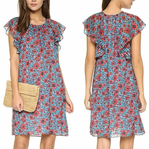 Rebecca Taylor Silk & Cotton Floral Dress, Still Has Button Bag Attached, Size 6 - Picture 2 of 12